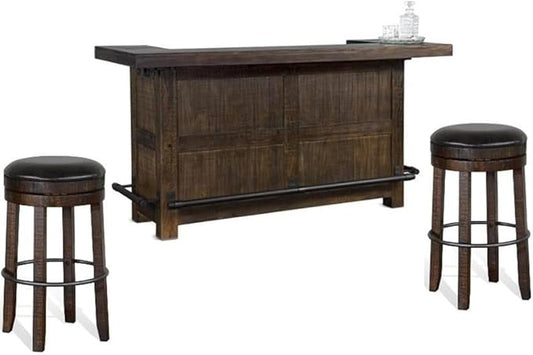 Home Bar and Swivel Bar Stool in Tobacco Leaf 3 Piece Set
