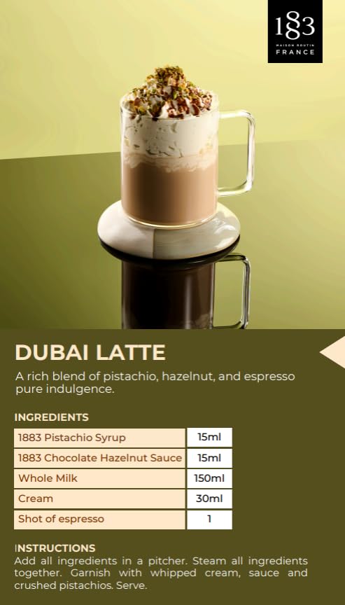 1883 Pistachio Syrup for Drinks – Premium French Flavoring Syrup, Made in France, 1 Liter Plastic Bottle – Perfect for Coffee, Lattes, Cocktails, and Desserts