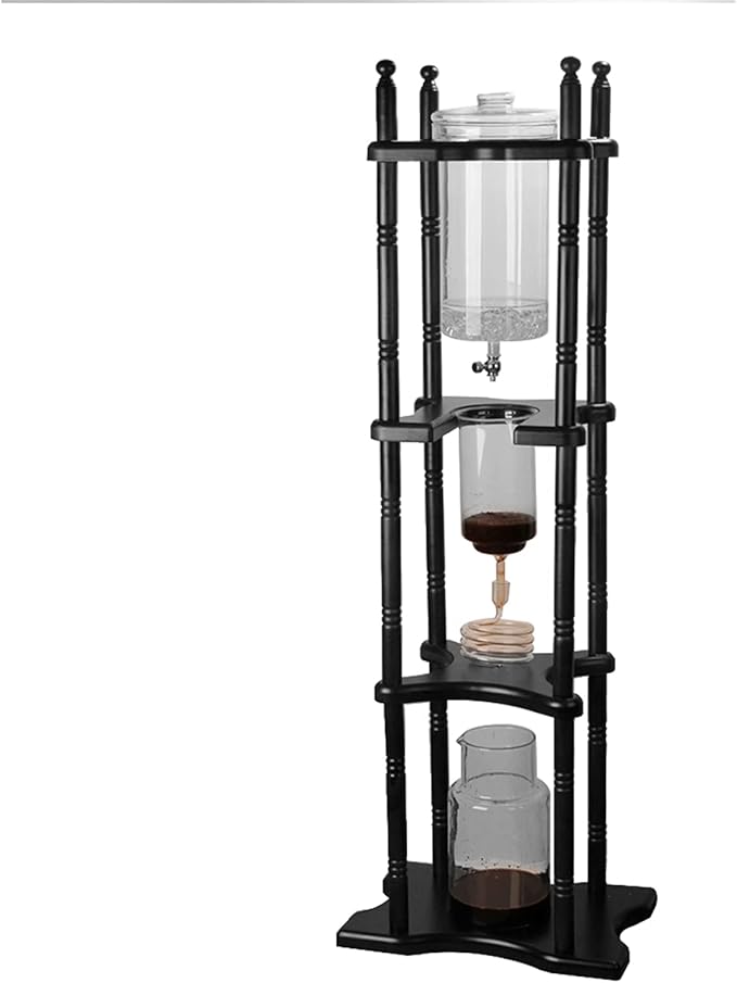 PSUFURV Cold Brew Coffee Maker, Ice Drip Coffee Maker for Coffees Shop in Wood and Hand-Blown Ice Tea Makers Slow Drip Coffees Makers with Slow Drip Technology