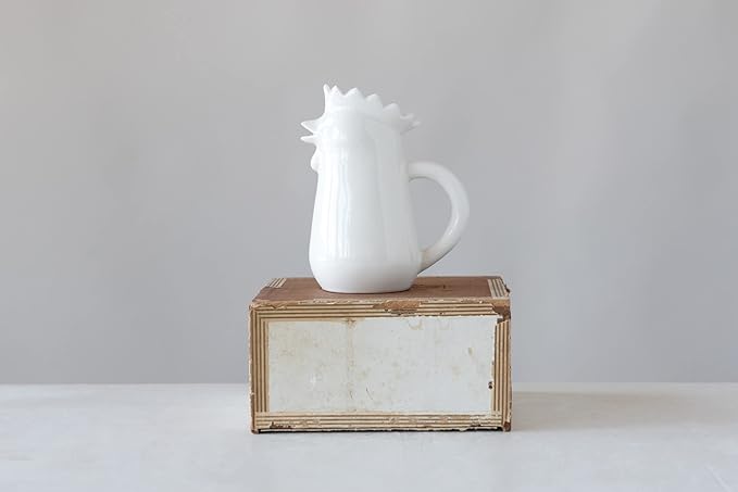 Creative Co-Op 5.25" H Chicken Shaped Stoneware Creamer Pitcher, White, DF2767, DF2767, DF2767, DF2767