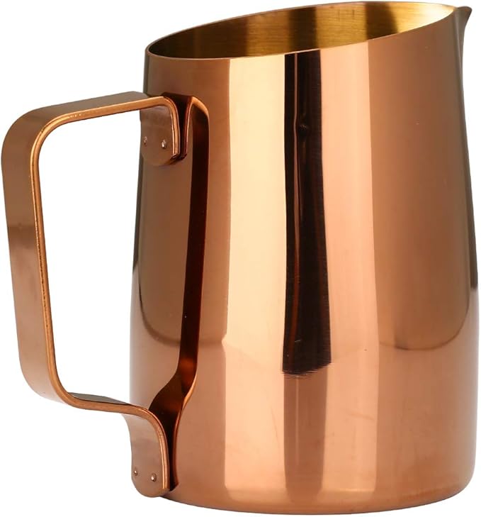 Espresso Steaming Pitcher, Espresso Milk Frothing Pitcher Stainless Steel, Coffee Latte Art Cup 14.2 OZ (420ml) Gold