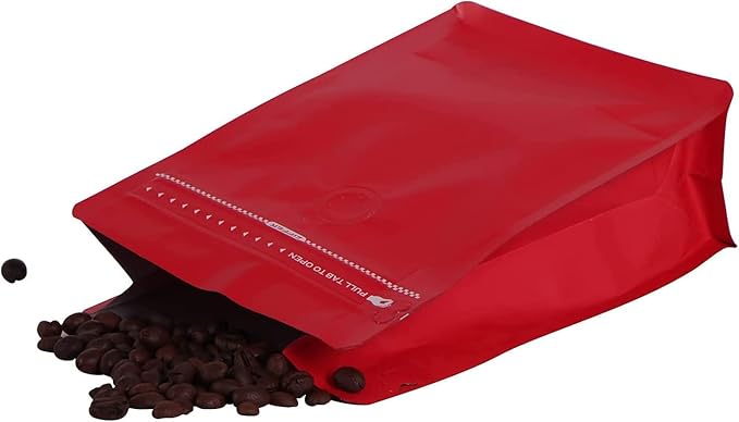 DMPACKDM Coffee Bags with Valve (16 oz,1 lb,100pcs) Red High Barrier Aluminumed Foil Flat Bottom Heat Sealed Coffee Beans Packaging Bags Side Zipper Resealable Bags for Home or Business