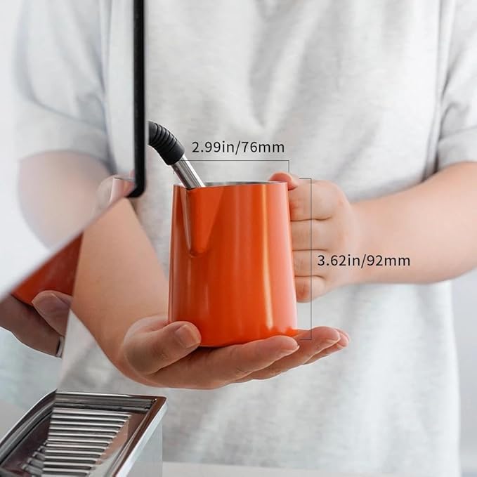 watchget Stainless Steel Milk Frothing Pitcher 12oz/350ml - Espresso Steaming Pitcher for Cappuccino, Latte Art, Coffee Machine Accessories Milk Jug Coffee Frother Cup, Orange