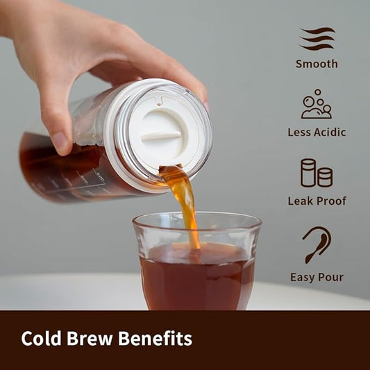 watchget Cold Brew Coffee Maker Travel Tumbler with Soft Silicone Handle Portable Iced Coffee & Tea Infuser with Airtight Lid Cold Brew Travel Cup 20oz/600ml White