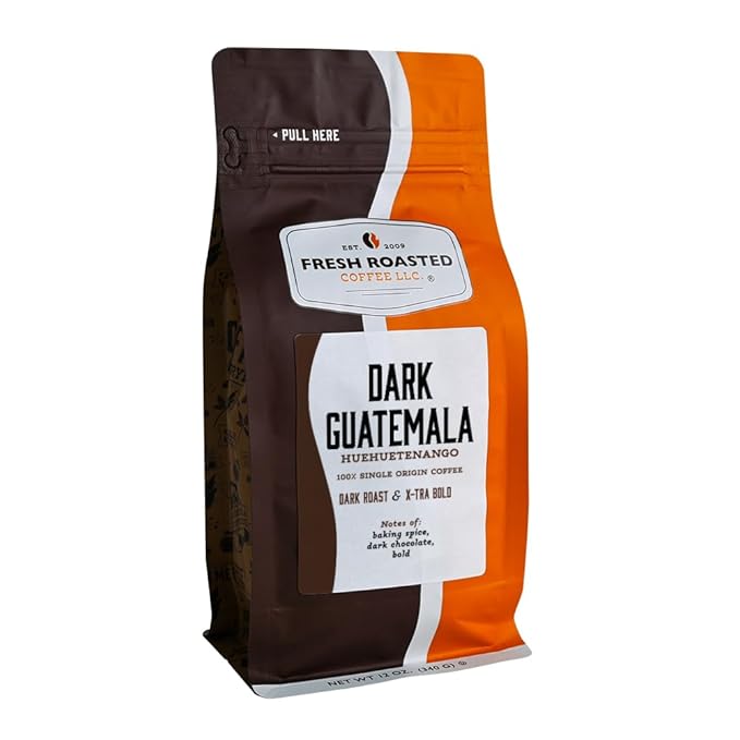 Fresh Roasted Coffee, Dark Guatemala Huehuetenango | 12 oz | Single Origin | Dark Roast | Kosher | Whole Bean