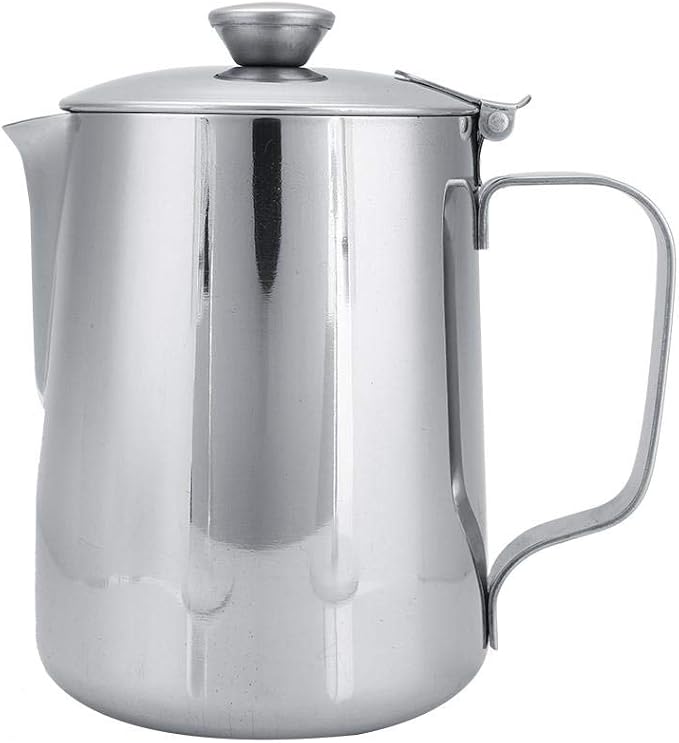 DEWIN Milk Frothing Pitcher, 20oz/600ml Stainless Steel Steaming Pitcher Barista Milk Frother Cup Jug for Espresso Machine Coffee Cappuccino Latte Art - Silver