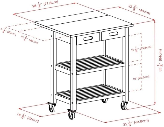 BOWERY HILL Transitional Solid Wood Kitchen Cart in Walnut Finish