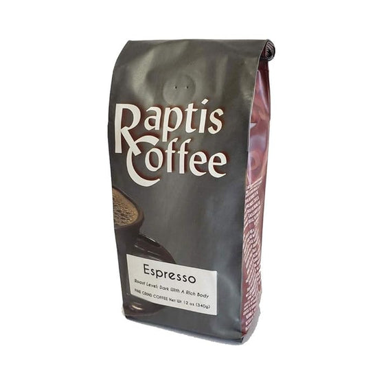 Raptis Coffee Roasters Espresso Fine Ground Coffee 12oz bag