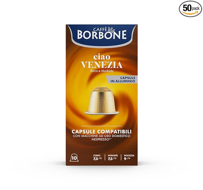Caffè Borbone Ciao Venezia Aluminum Capsules Compatible with Nespresso Original Machines, Medium Roast, 50 Count