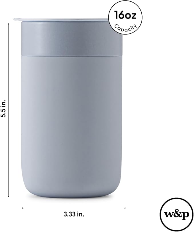 W&P Porter Ceramic Mug w/ Protective Silicone Sleeve, Charcoal 16 Ounces On-the-Go Reusable Cup for Coffee or Tea Portable Dishwasher Safe