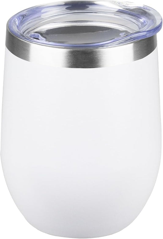 StarSpeed 12oz Wine Tumbler with lid, Stainless Steel Travel Mugs Stemless Double Wall Insulated Coffee Cup, Insulated Wine Glasses Travel Tumbler for Cold & Hot Drinks(White, 1)