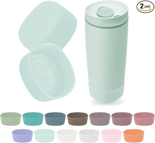 2pcs Silicone Boot for Owala SmoothSip Slider Coffee Tumbler 20oz 12oz, Anti-Slip Sleeve for Travel Coffee Mug, Protective Accessories for Owala BPA Free (Blue Agave)