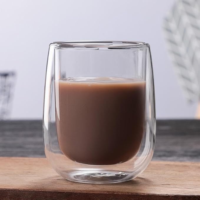 12OZ Double Wall Espresso Cups Set of 2, Clear Expresso Shots Cup, Double Wall Insulated Espresso Mugs, Tazas de Cafe Expreso, Microwave Dishwasher Safe,Suit for Espresso Machine