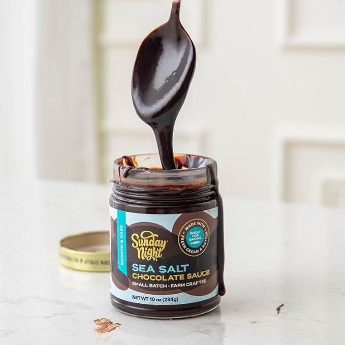 Sunday Night Sea Salt Chocolate Sauce -Luxury Chocolate Gift, Gluten-Free, Pure Clean Ingredients, No Preservatives - 10oz