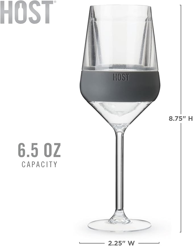 Host Wine Freeze Double-Walled Stemmed Wine Glasses Freezer Cooling Cups with Active Cooling Gel and Insulated Silicone Grip, 6.5 Oz Plastic Tumblers, Gray, Set of 2