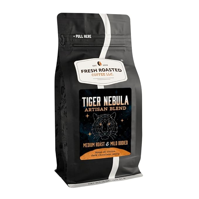 Fresh Roasted Coffee, Tiger Nebula, 12 oz, Medium Roast, Kosher, Whole Bean