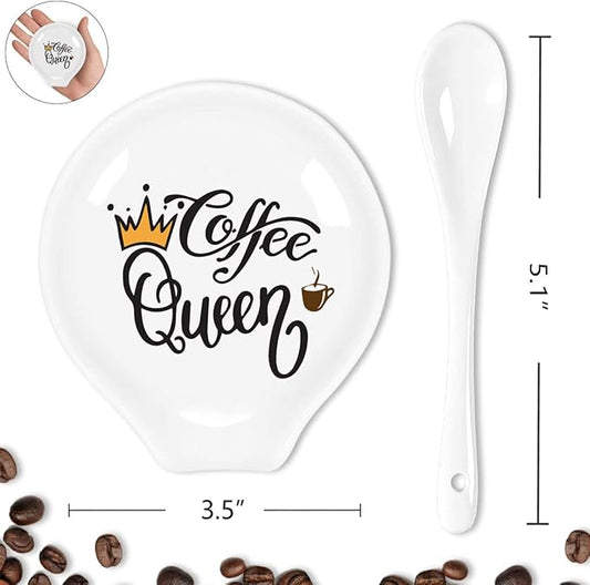 Funny Coffee Quote Colored Pattern Ceramic Coffee Spoon Holder-Coffee Spoon Rest -Coffee Station Decor Coffee Bar Accessories-Coffee Lovers Gift for Women and Men (Coffee Queen)