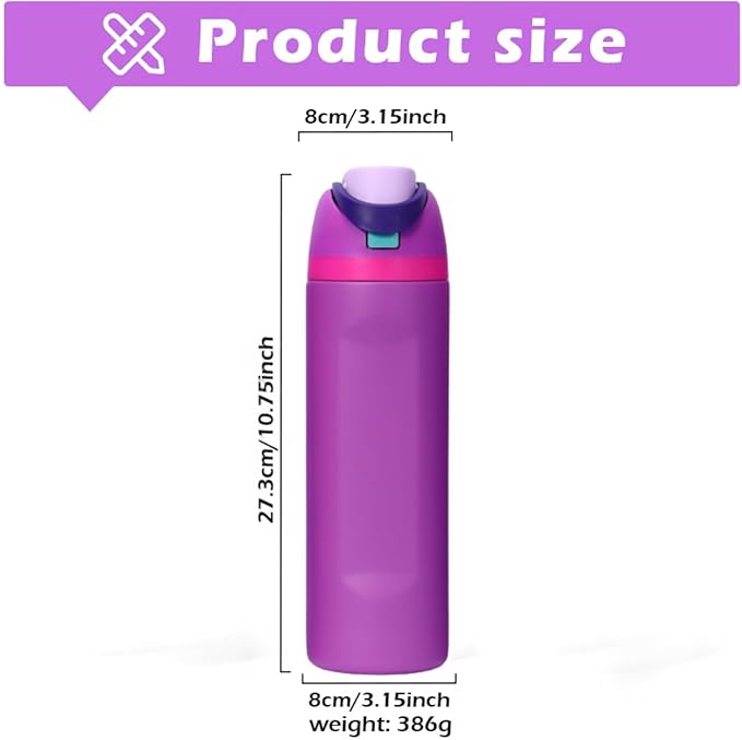 DUTHINGS Insulated Stainless Steel Water Bottle with Straw, 24 oz – Leakproof, BPA-Free Reusable Sports & Travel Bottle with Replacement Straw and Cleaning Brush (Purple)