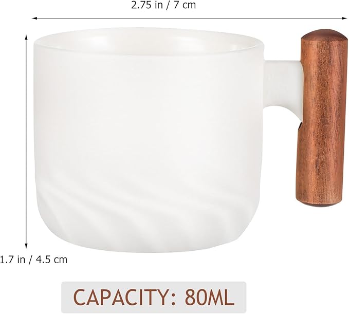RUNROTOO Porcelain Ceramic Tea Cups, Espresso Cups Wooden Handle, Modern Demitasse, Microwave and Dishwasher Safe