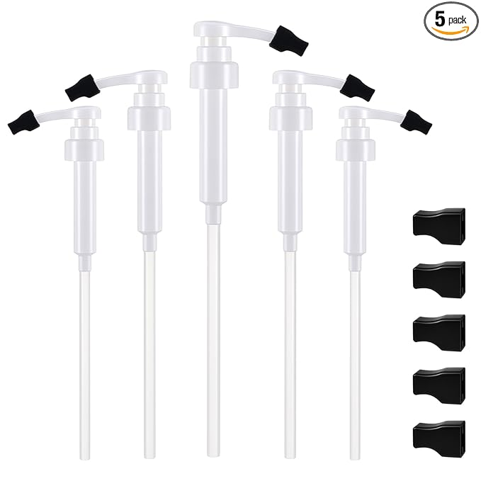 Nuogo Coffee Syrup Pump Compatible with Monin 750ml (25.4 Fl Oz) Glass Bottles Flavor Syrup Pump Dispenser with Tip Covers(5 Pcs,White)