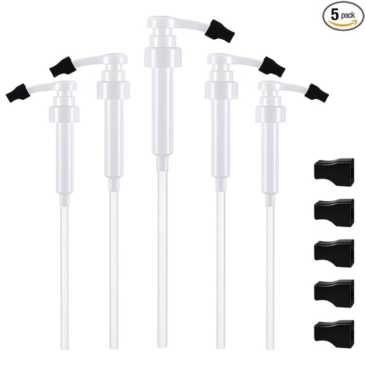Nuogo Coffee Syrup Pump Compatible with Monin 750ml (25.4 Fl Oz) Glass Bottles Flavor Syrup Pump Dispenser with Tip Covers(5 Pcs,White)