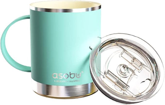 asobu Ultimate Stainless Steel Ceramic Inner Coating Coffee Mug with Double Walled Copper Lining Insulation,12 Ounces - Valentin's Day Gift (Mint Green)