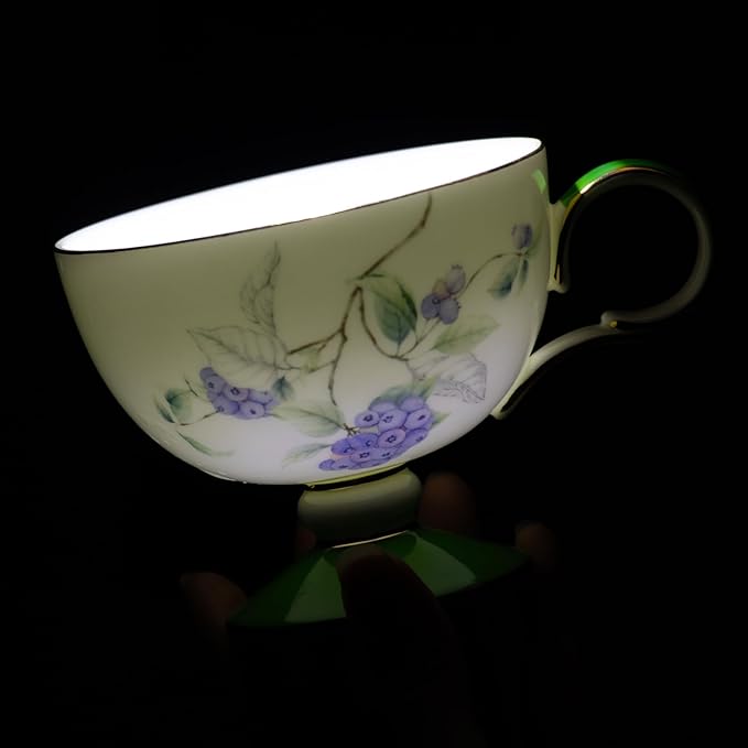 KAMMAK Ceramic Coffee Cups Saucers Set of 2, Porcelain Espresso Cups with Saucers, 7.44 oz Handcrafted Elegant Bone China Tea Cups, Grape & Blueberry Pattern Teacup for Party, Office, Women Gift