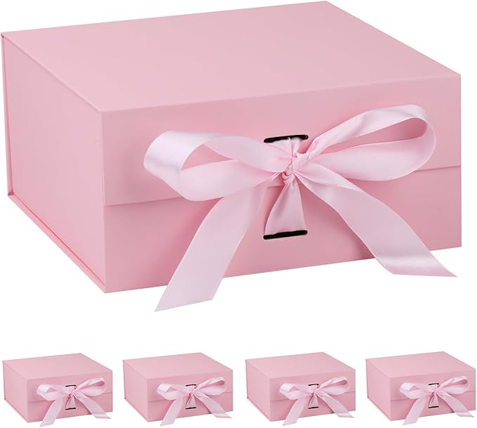 OEMVALATY Pink Gift Box,12x10x5 Inches Gift Boxes with Lids for Presents with Magnetic Closure and Ribbon for Wedding,Storage,Birthday(5-Pack)