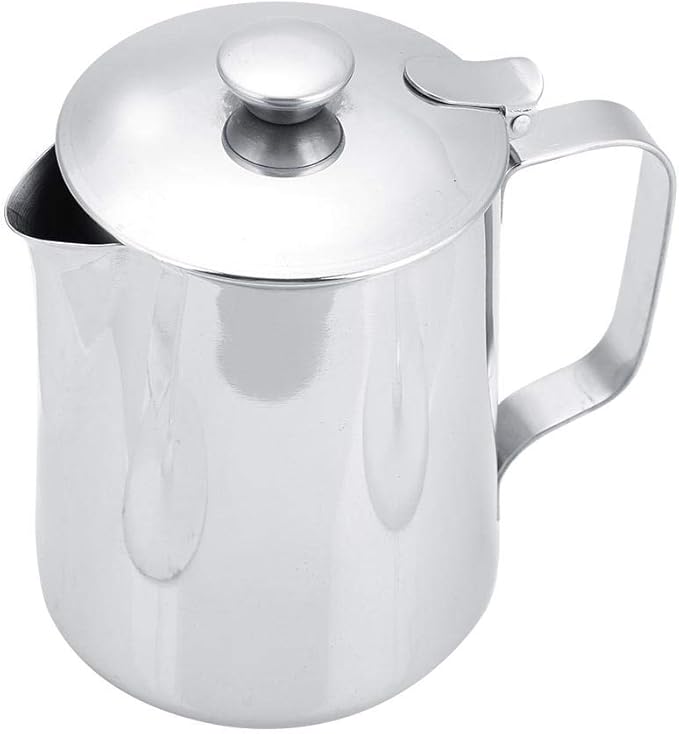 DEWIN Milk Frothing Pitcher, 20oz/600ml Stainless Steel Steaming Pitcher Barista Milk Frother Cup Jug for Espresso Machine Coffee Cappuccino Latte Art - Silver