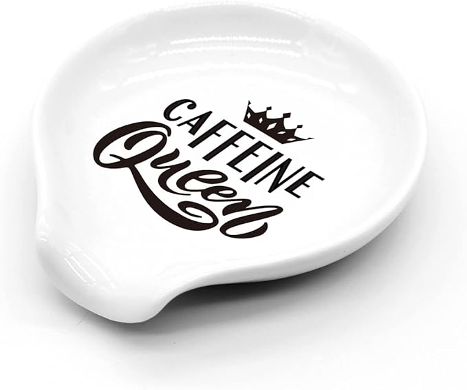 Coffee Spoon Rest-Funny Coffee Quote Black and White Ceramic Coffee Spoon Holder-Small Spoon Rest for Coffee Station Coffee Bar-Coffee Lovers Gift for Women (Caffeine Queen)