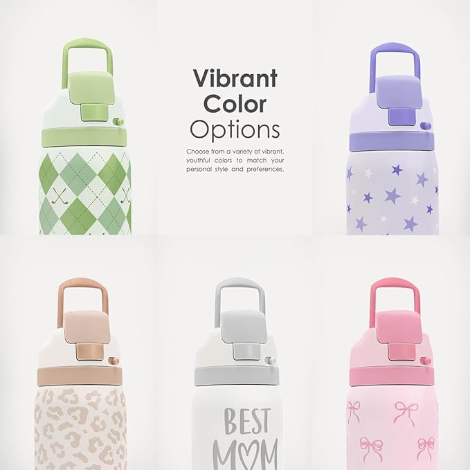 Leopard Print Insulated Stainless Steel Water Bottle with Straw for Sports and Travel, 32oz, Gifts for Women Girls Friends Teens Birthday Christmas (Grey)