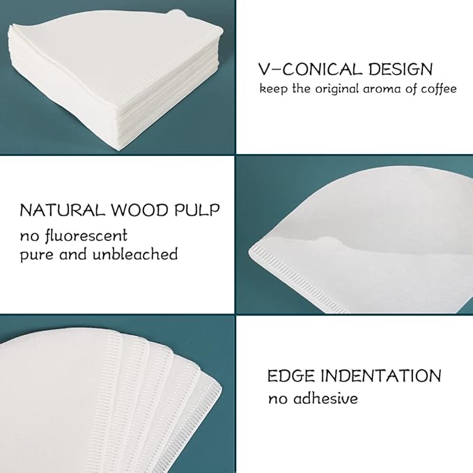 YQL V02 Coffee Filter,Size02 200 Count Natural White Disposable Coffee Filters Paper Fit for Drip Coffee Dripper(2-6Cup)