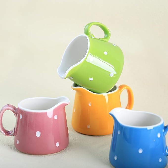 Sizikato Porcelain Creamer Pitcher with Polka Dot Pattern, 8oz Serving Pitcher for Tea Coffee Milk