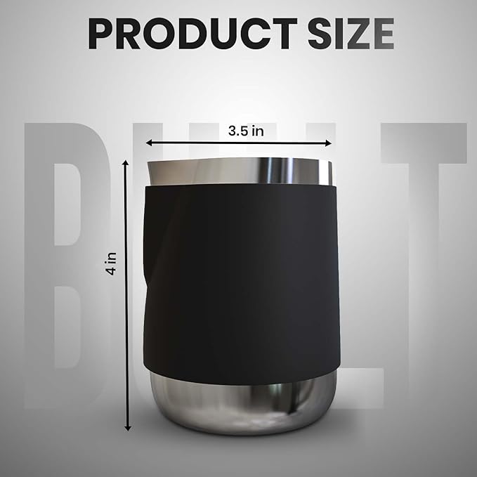 Rattleware 12 Oz Handle Free Latte Art Pitcher Stainless Steel with Rubber Grip Durable Heat Resistant Milk Frothing Pitcher for Baristas Home Cafes and Coffee Shops