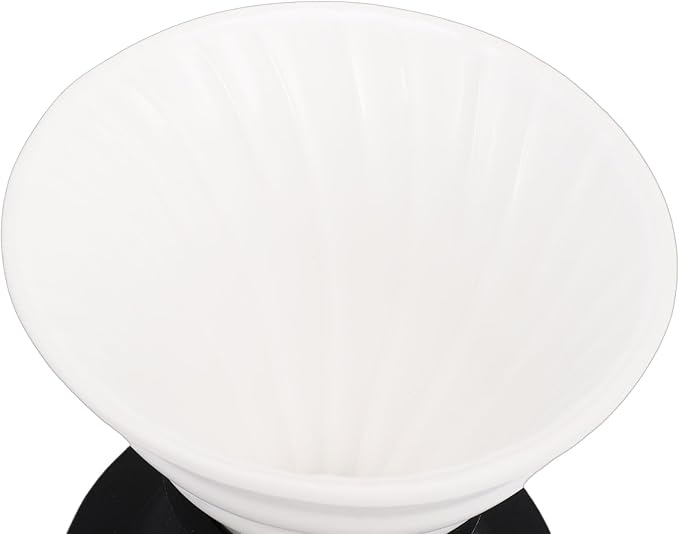Premium Ceramic Pour Over Coffee Dripper - Heat Immersion Cone Brewer with Filter Holder for Home, Office & Travel Use, Ideal Coffee Maker for Daily Brewing (White Black)