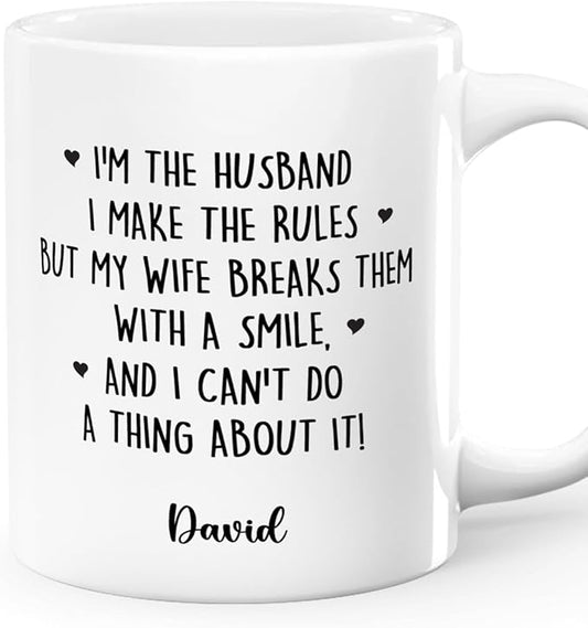 Joymade Personalized Ceramic Coffee Mug, Funny Custom Mug for Bestie, Friends, Couple, Coworker, Snowman Lovers (My Wife Is The Rules)