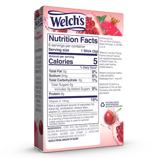Welch's Singles To Go Drink Mix Cherry Pomegranate, 6 Boxes with 6 Packets Each- 36 Total Servings