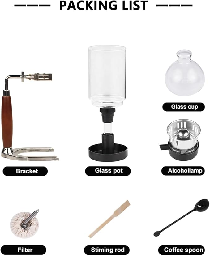 WANLWH Siphon Coffee Maker, Stovetop Vacuum Coffee Brewer with Heat-Resistant Glass Carafe & Alcohol Burner, 360ml for 3 Cups, Ideal for Home Barista, Coffee Enthusiasts & Gift Giving