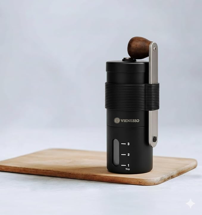 Manual Coffee Grinder with Ceramic Conical Burr - AeroPress Compatible Hand Coffee Mill with Click-Lock Stepless Adjustment - Portable Precision Espresso Grinder for Camping, Home & Travel