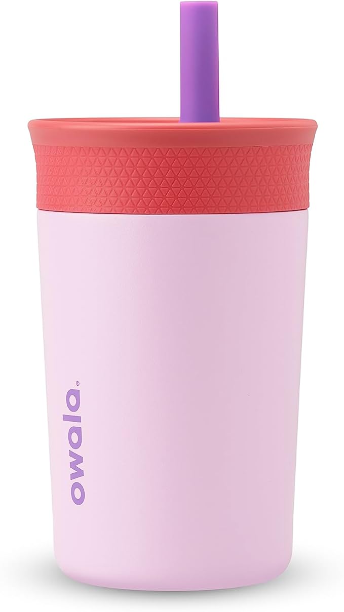 Owala Stainless Steel Triple Layer Insulated Travel Tumbler with Spill Resistant Lid, Pink & Kids Insulation Stainless Steel Tumbler with Spill Resistant Flexible Straw, Easy to Clean