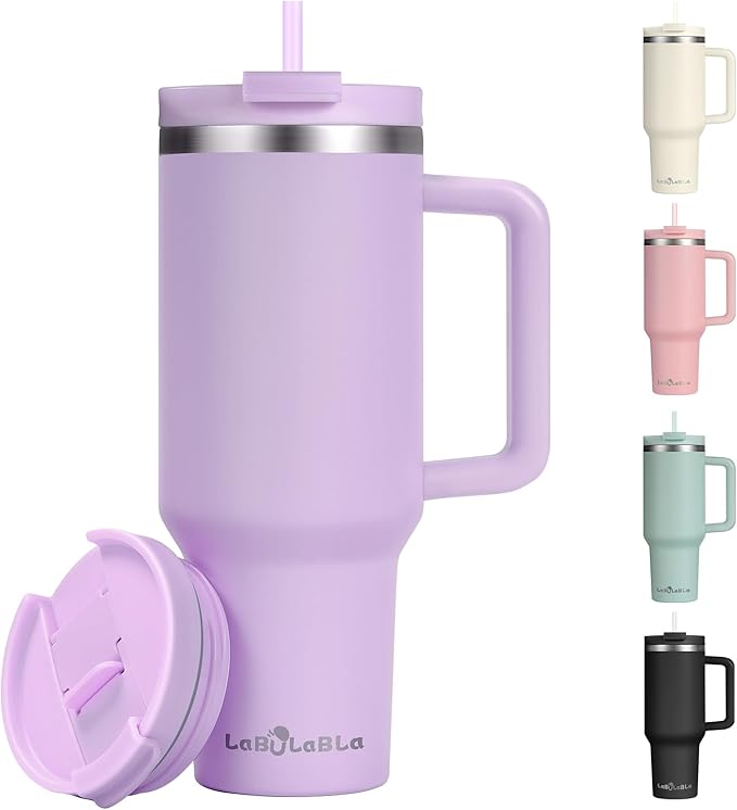 40oz Tumbler with Handle,Double Wall Vacuum Reusable Stainless Steel Insulated Water Bottle,With Leak Proof lid and Straw for Iced or Cold Beverages (Lavender Purple)
