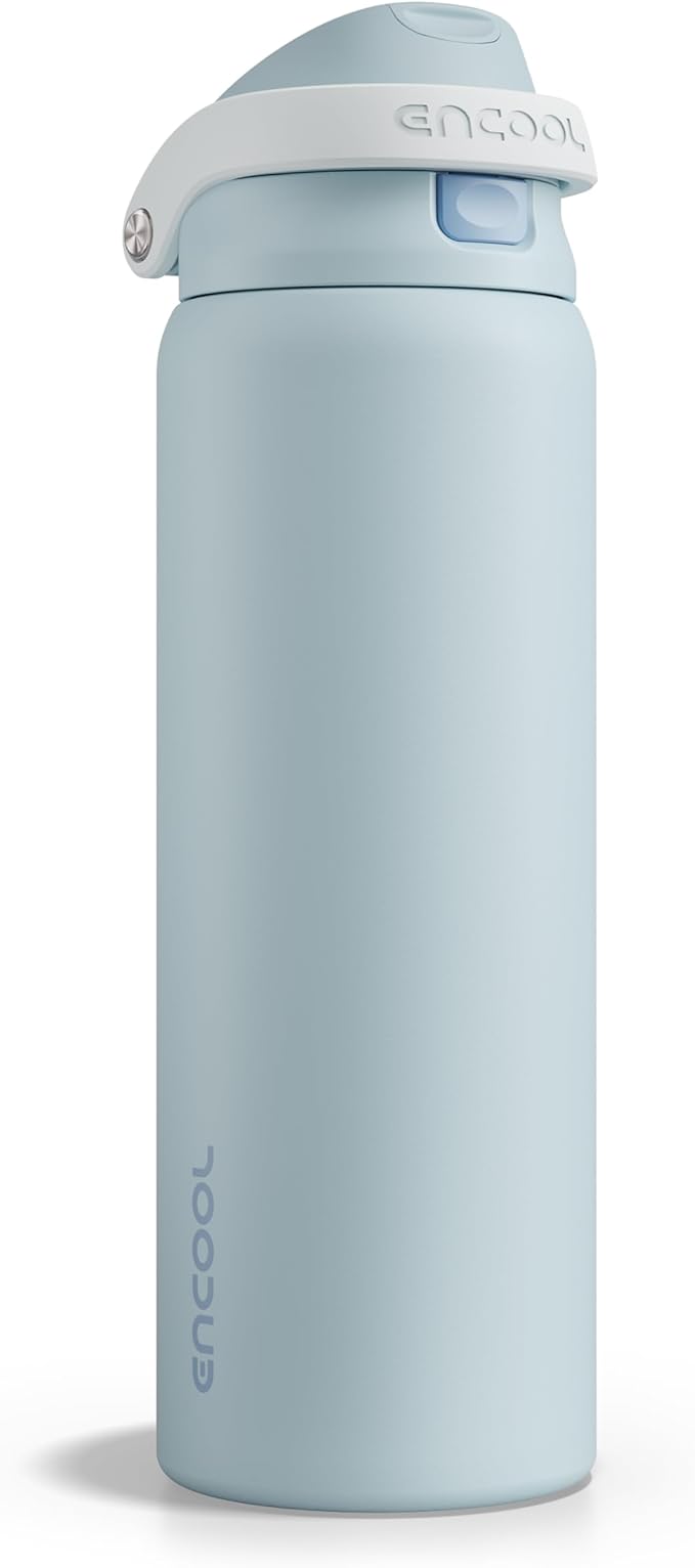 ENCOOL Leakproof Insulated Water Bottle with Straw Dual-Sip Water Bottle Bag-Safe Design for Work, Commute & Gym – Keeps Drinks Cold All Day, 32 oz, Frost Blue