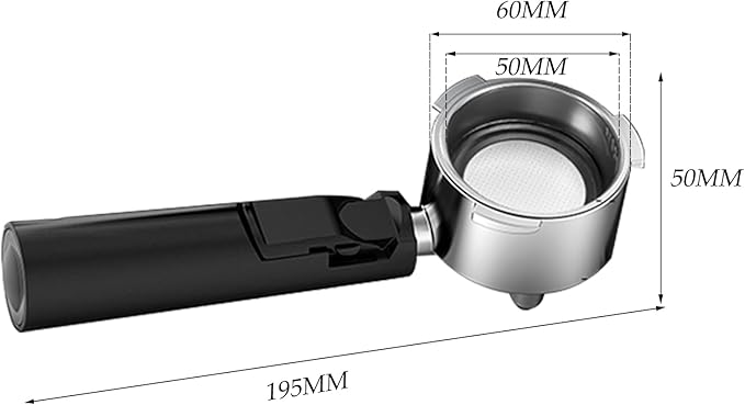 51mm Coffee Espresso Portafilter/Espresso Machine Holder, 3 ears, Double Spouts, with Single + Double Filter Baskets, Stainless Steel, Black Handle Filter Cup Holder