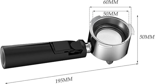51mm Coffee Espresso Portafilter/Espresso Machine Holder, 3 ears, Double Spouts, with Single + Double Filter Baskets, Stainless Steel, Black Handle Filter Cup Holder