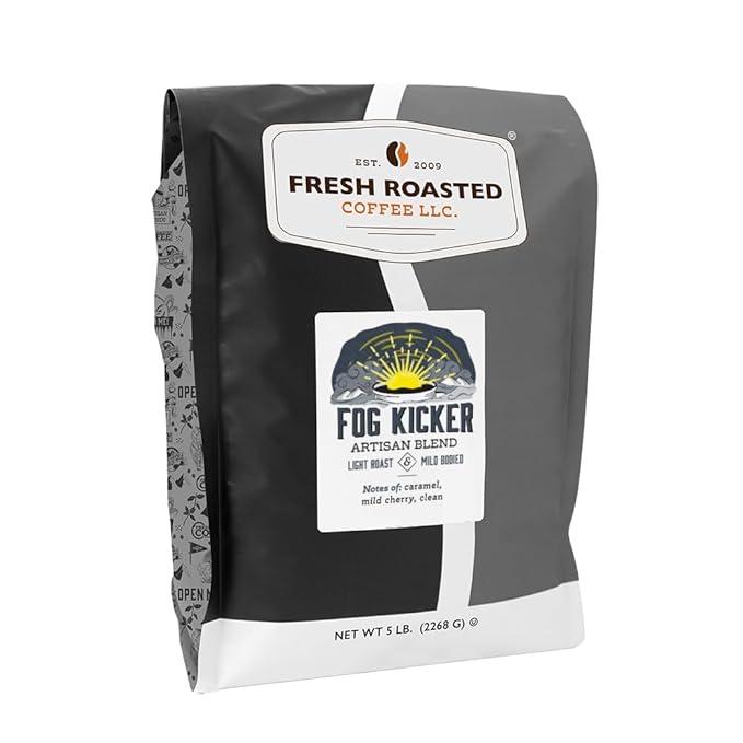 Fresh Roasted Coffee, Fog Kicker, 5 lb (80 oz), Light Roast, Kosher, Whole Bean