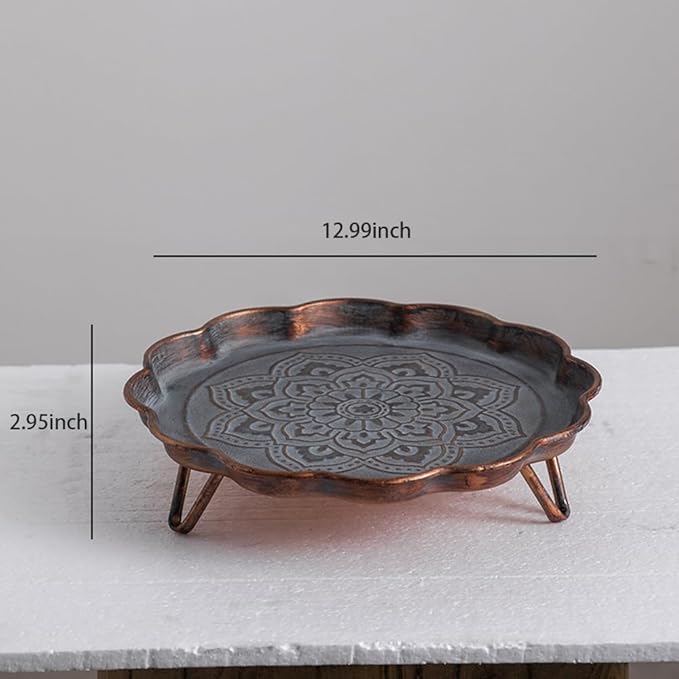 Vintage Metal Serving Tray Tea Coffee Bar Rustic Decorative Storage Plates for Party Breakfast Lunch Dinner Fruit Dessert Appetizers Patio Coffee Table Home Decor