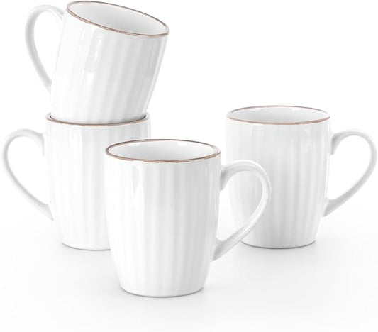 famiware Coffee Mugs Sets for 4, 12 oz Mug Set, Coffee Cups with Handle for Coffee, Tea, Cocoa and Milk, Microwave and Dishwasher Safe, White Stripe