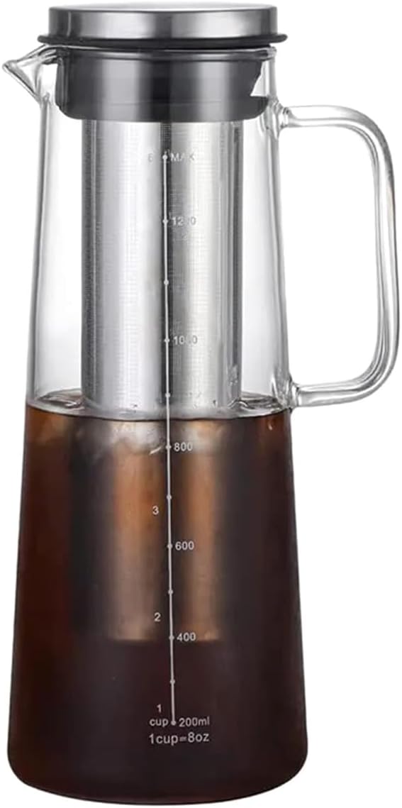 Coffee Maker Airtight Cold Brew Iced 1.0L/34oz Glass Carafe with Removable Stainless Steel Filter and Tea Infuser