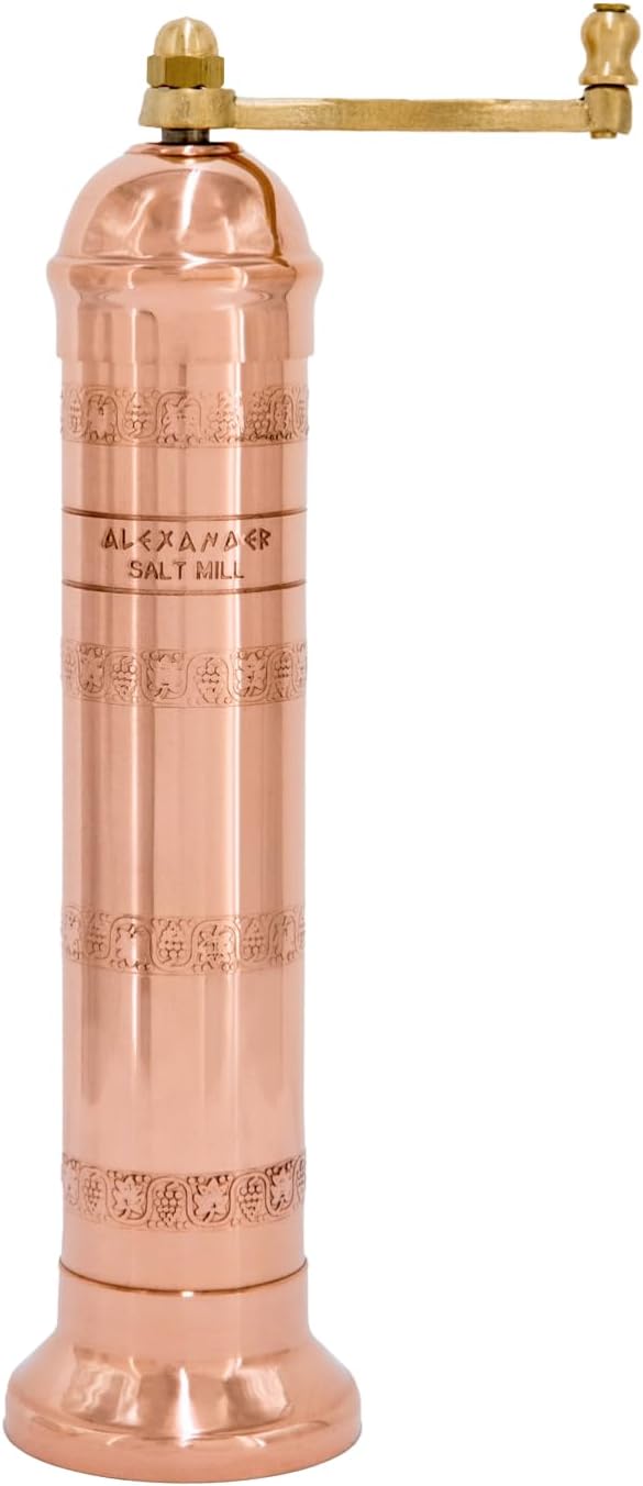 The Original Greek Salt Mill 9 Inch Tall | European Salt Mill Grinder with Crank Handle | Manual Salt Grinder | Salt Refillable - Copper