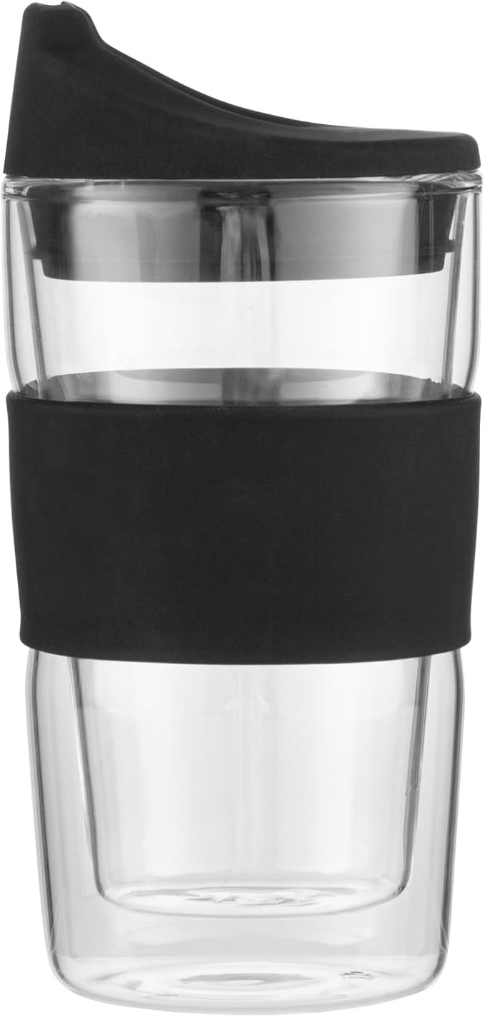 Restaurantware - Forma Professional 11.8 Ounce Insulated Travel Mugs, 10 Double Wall Coffee Mugs - Includes Lids And Sleeves, Reusable, Clear Borosilicate Glass Tumblers, Dishwashable, Microwavable